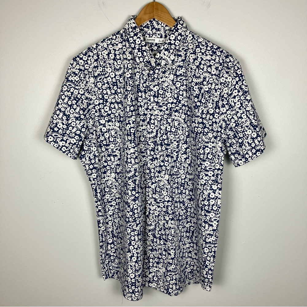 Sonoma Mens XL Tall Button Front Short Sleeve Shirt Bundle Floral Cotton Stretch